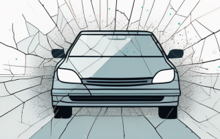 Nahaufnahme einer Windschutzscheibe mit mehreren kleinen Rissen und Steinschlaegen, zeigt Schaden durch Steinschlag in typischer Fahr-Umgebung.