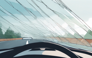 Klares, unbeschaedigtes Windschutzscheibe zeigt Transparenz und Haltbarkeit als Schutz vor Steinschlag auf Autobahn.