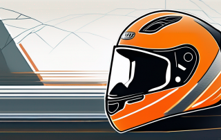 Nahaufnahme eines modernen Helms mit reflektierendem Visier auf Schutzhandschuhen aus Leder, Sicherheitsausruestung fuer Fahrer.