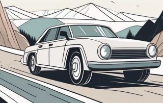 A car driving on a road with falling rocks ahead