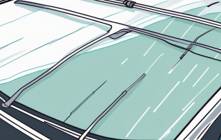 Nahaufnahme einer klaren Windschutzscheibe mit sichtbaren Reparaturwerkzeugen fuer Steinschlagschaden.