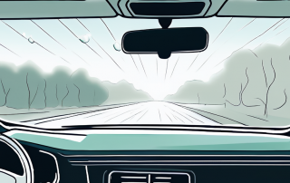 Autoscheibe ohne Steinschlaege, klare und unbeschaedigte Windschutzscheibe mit effektiven Schutztechniken, in ruhiger Naturkulisse.