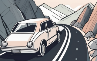 A car driving on a mountainous road