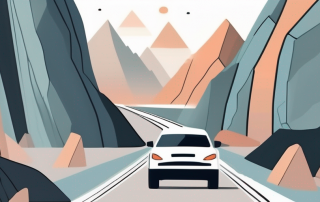 A car driving on a mountainous road