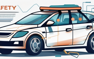 Auto-Sicherheitsfunktionen wie Airbags und Sicherheitsgurte, mit unscharfem Hintergrund, der ein sicheres und fortschrittliches Fahrzeuginneres betont.