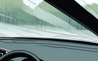 Nahaufnahme einer Windschutzscheibe mit kleinem Steinschlag vor ruhiger Naturkulisse, zeigt Risiken unbehandelter Schaeden.