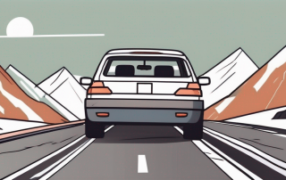 A car driving on a mountain road