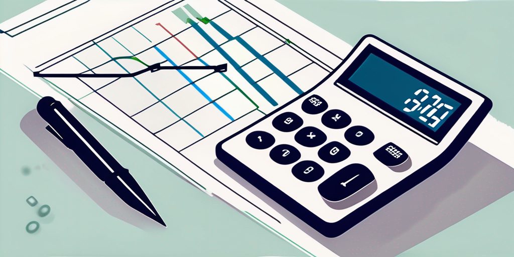 Moderne Rechner mit Stift vor Hintergrund aus Finanzdiagrammen und Graphen, Symbol fuer strategische Finanzplanung und Kreditmanagement.