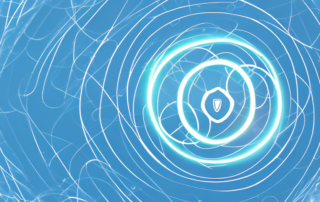 Two intertwined rings (symbolizing partnership) shielded by a protective bubble (symbolizing insurance)