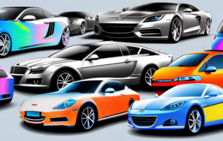 A variety of cars with different vibrant foil wraps parked in front of recognizable braunschweig landmarks