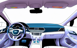 A car interior creatively decorated with various accessories like hanging ornaments