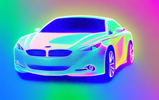 A car with shimmering hologram foil applied to it