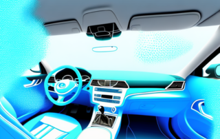 A car interior being filled with a light blue mist