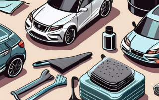 Various car detailing tools like a vacuum