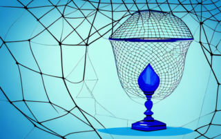 A broken vase under a safety net