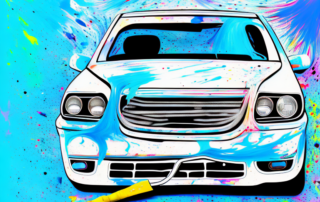 A car half-covered in paint