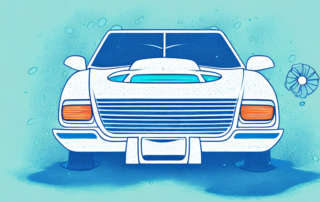 An open car with visible wet interior and some drying tools like a dehumidifier