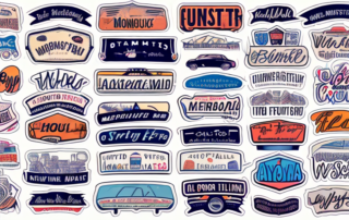 A variety of humorous and creative bumper stickers placed on the back of different types of cars