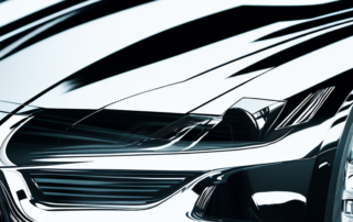 Various black paint protection films applied on different sections of a shiny