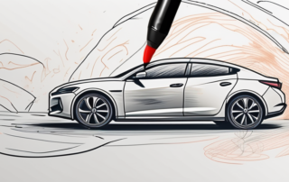 A car with visible scratches on its surface and a paint pen