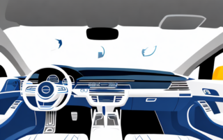 The interior of a car showing various parts like the dashboard