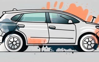 A car with small visible paint damage being repaired with tools and paint