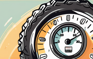 A summer tire with a pressure gauge attached to it