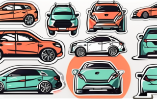 A variety of unique car stickers in different shapes and colors
