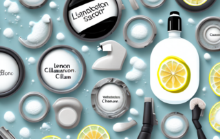 A dashboard of a car with various natural cleaning supplies like lemon