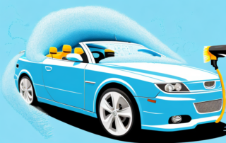 A convertible car being washed