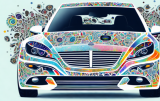 A car decorated with various creative and unique stickers