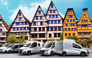 Various types of vehicles with different foil wraps parked on a scenic street in freiburg