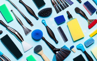 A comprehensive car cleaning kit with various tools like brushes