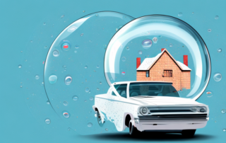 A car with a visible dent and a home with a broken window