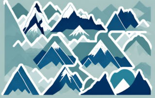 A variety of stickers with different mountain-themed designs