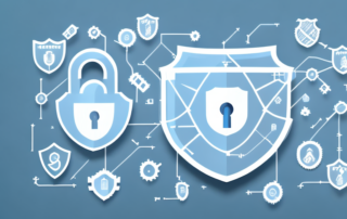 A usb stick surrounded by various protective symbols like a shield