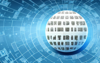 A digital globe surrounded by various encrypted symbols and binary codes