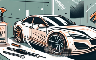 A car with visible scratches being treated with various tools and products