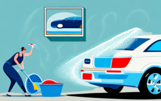 A car being washed at home in a typical north rhine-westphalia setting (such as a suburban driveway)