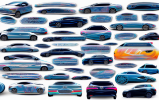 A variety of creatively designed car decals on different types of vehicles