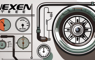 A nexen tire with a pressure gauge attached to it