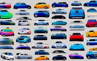 A variety of colorful and creative car window stickers on a car's rear window