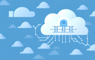 A secure cloud floating over a fortress-like structure