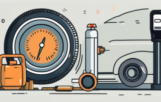 A car tire with a pressure gauge attached to it