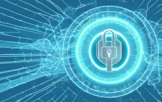 A digital landscape with various data streams flowing around