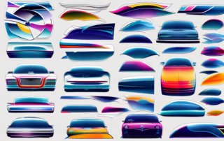 A variety of colorful and stylish window stickers on different sections of a car