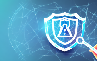 A computer screen displaying a cracked shield symbolizing a data breach