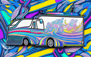 A trailer being wrapped in a vibrant