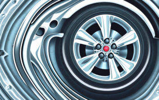 Shiny car wheels with a protective shield around them