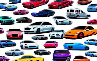A variety of cars with different creative and colorful car wrapping designs parked in a row